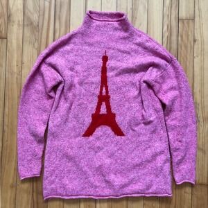 Cupcakes & Cashmere Pink Eiffel Tower Knit Mock Neck Sweater Sz S Emily in Paris